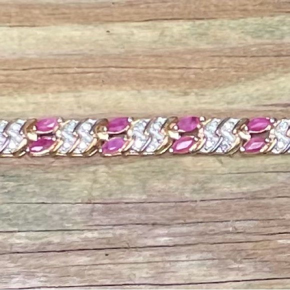Ruby Diamond accent bracelet. 9.25 silver Vermil over. - Picture 3 of 10